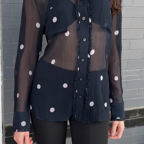Kate Spade | Sheer Polkadot Button Up | Size Large - Picture 5 of 7
